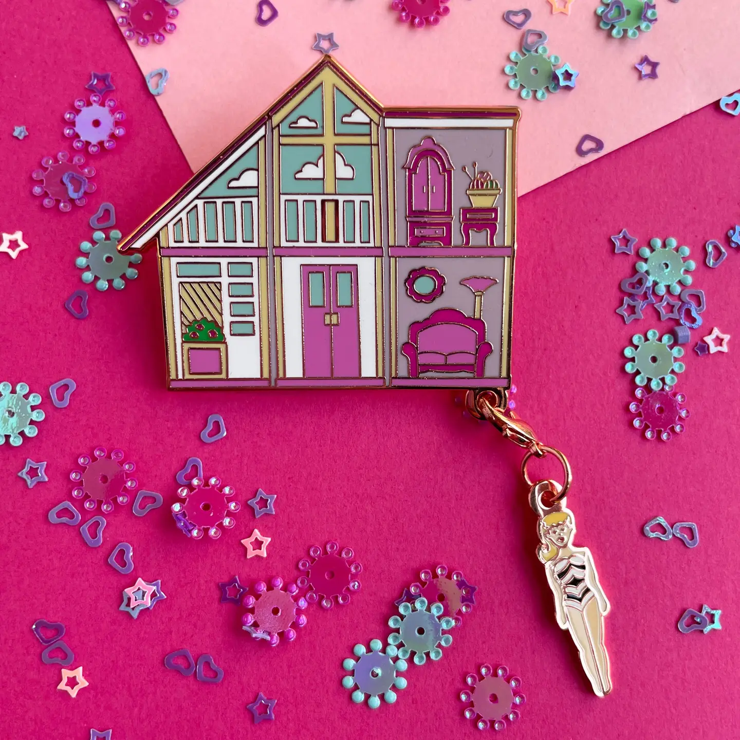 Yarnie Dream House Enamel Pin and Charm Set