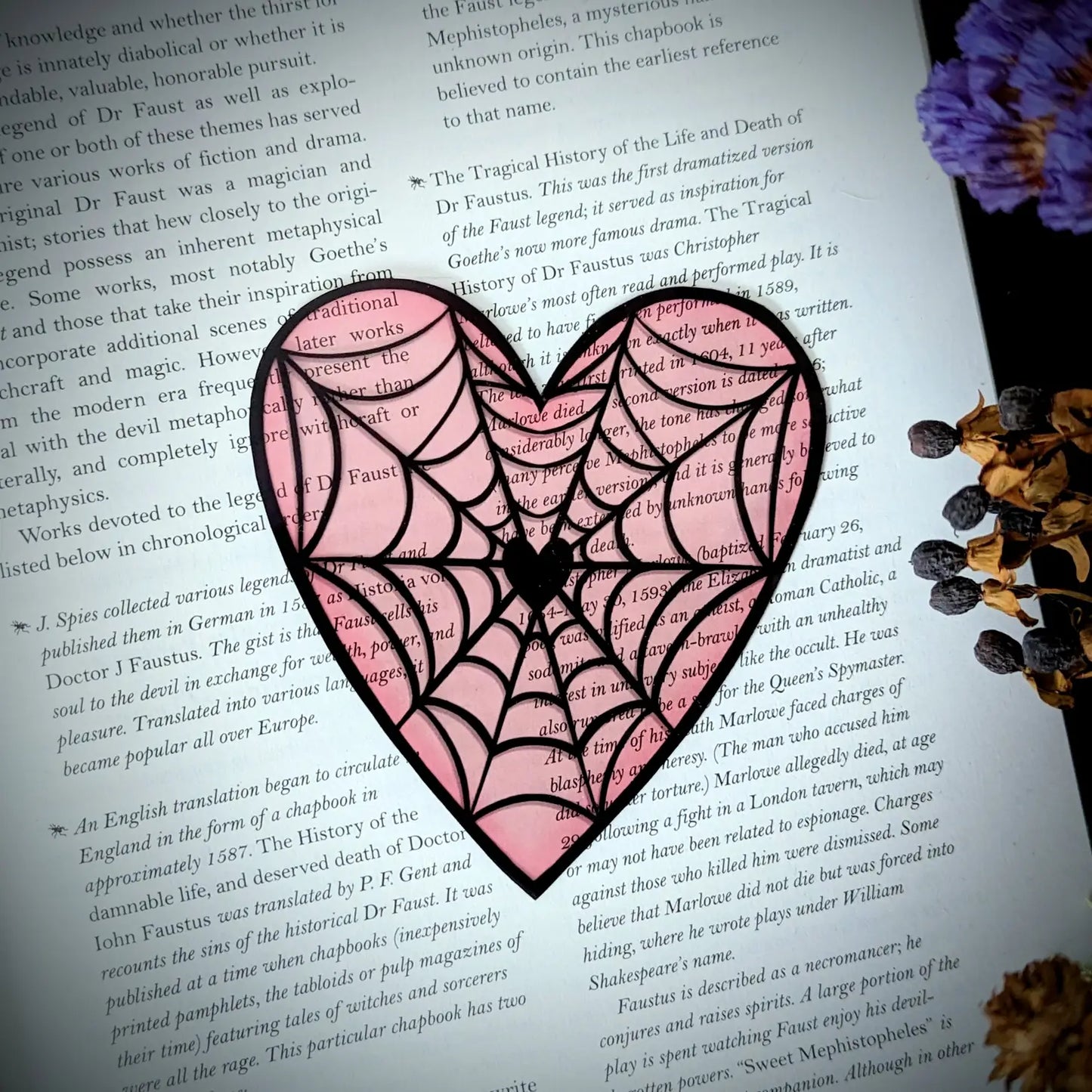 Clear Bookmark - Valloween Valentine Pink Cobweb Heart Goth