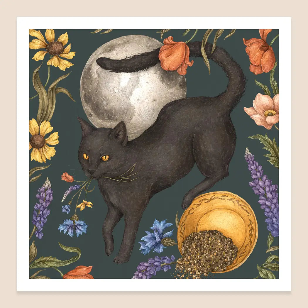 Black Cat & Full Moon Print