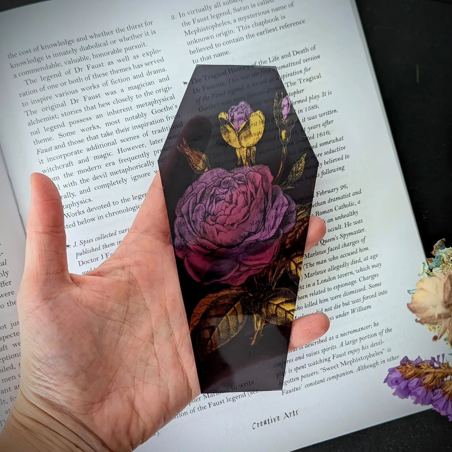 Clear Bookmark - Purple Yellow Floral Flowers Coffin Gothic