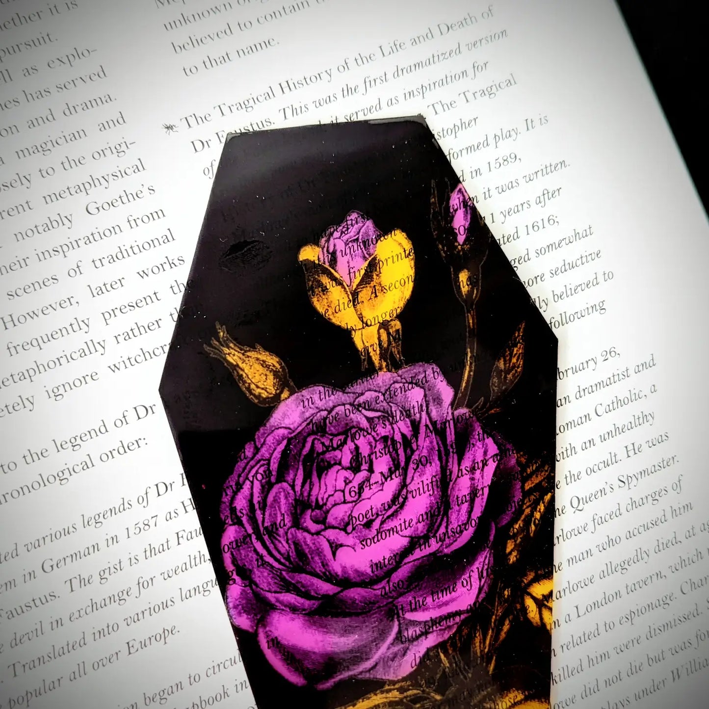 Clear Bookmark - Purple Yellow Floral Flowers Coffin Gothic