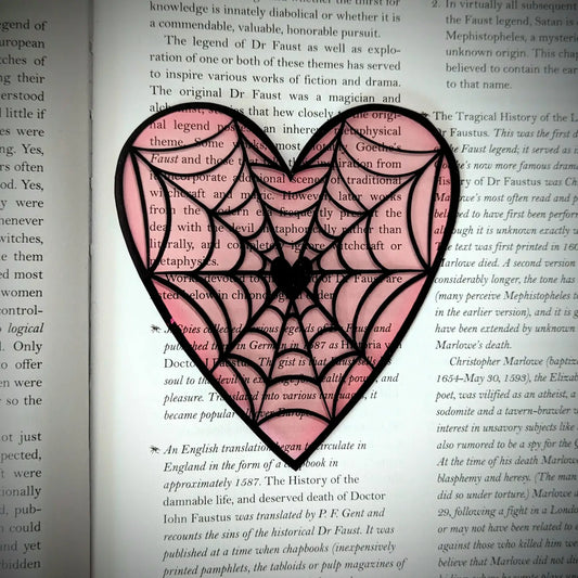 Clear Bookmark - Valloween Valentine Pink Cobweb Heart Goth