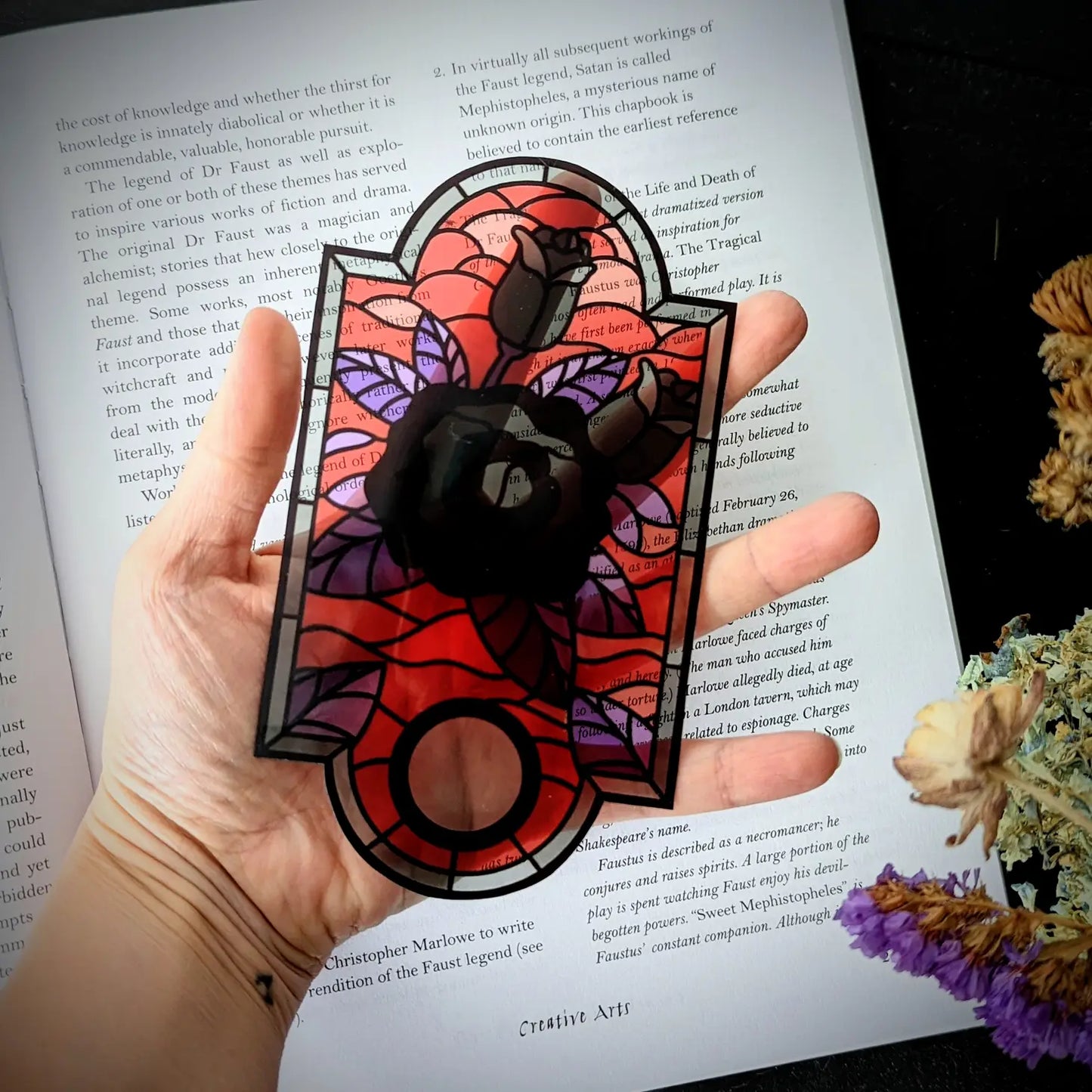 Clear Bookmark - Black Rose Stained Glass Goth Gothic Horror