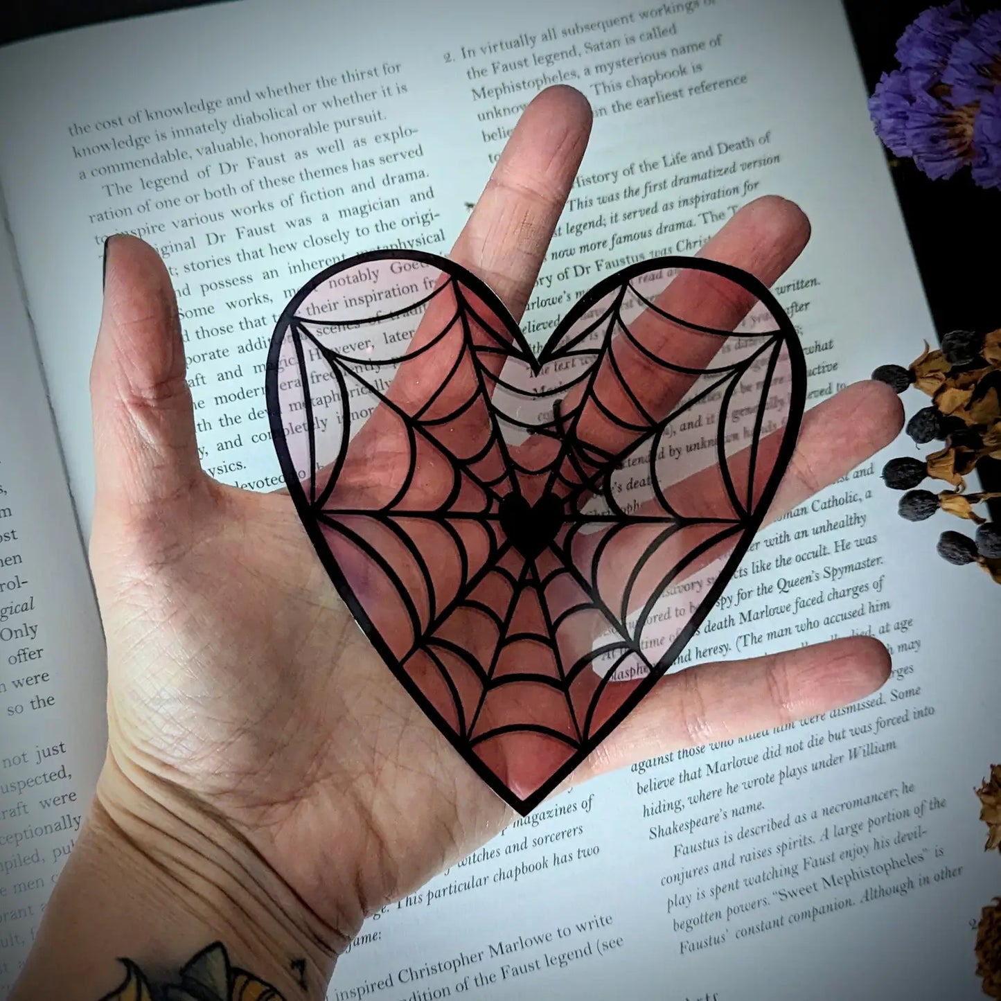 Clear Bookmark - Valloween Valentine Pink Cobweb Heart Goth