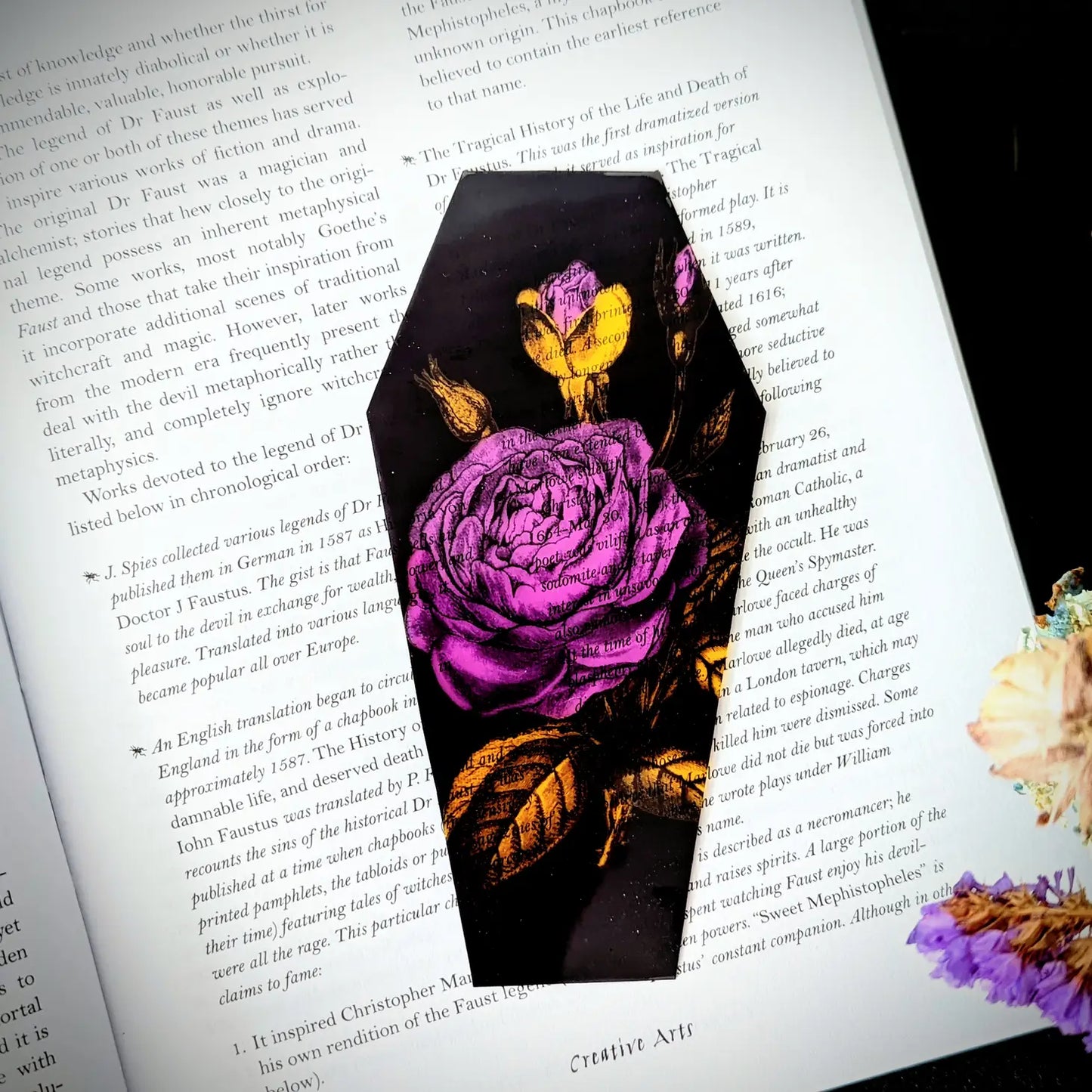 Clear Bookmark - Purple Yellow Floral Flowers Coffin Gothic