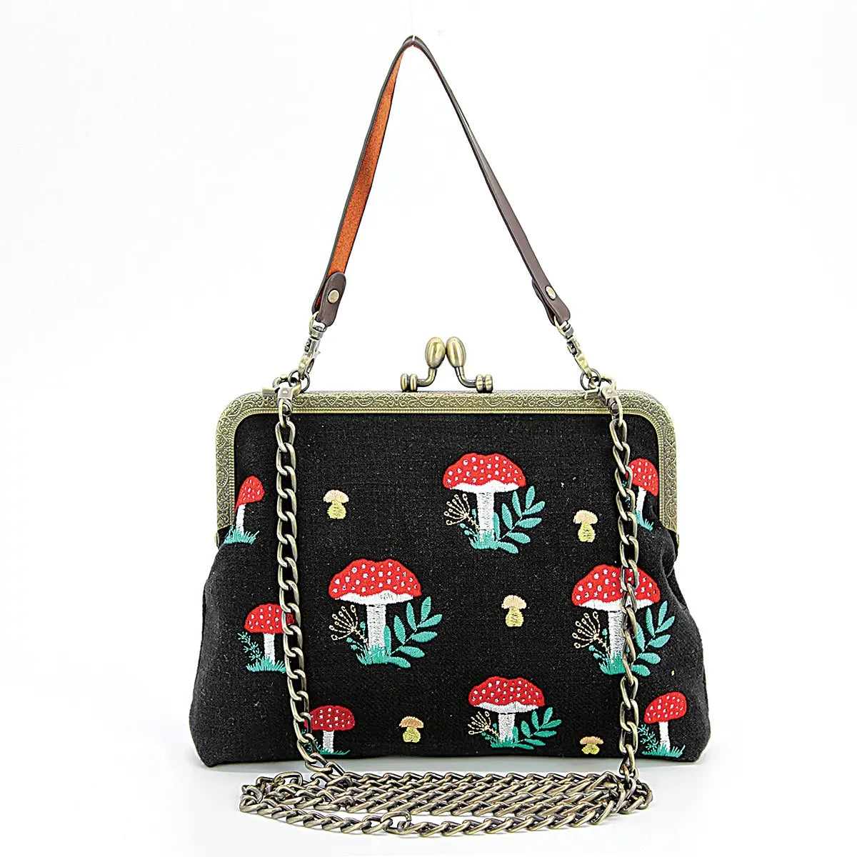 Mushrooms Kisslock Frame Bag in Cotton