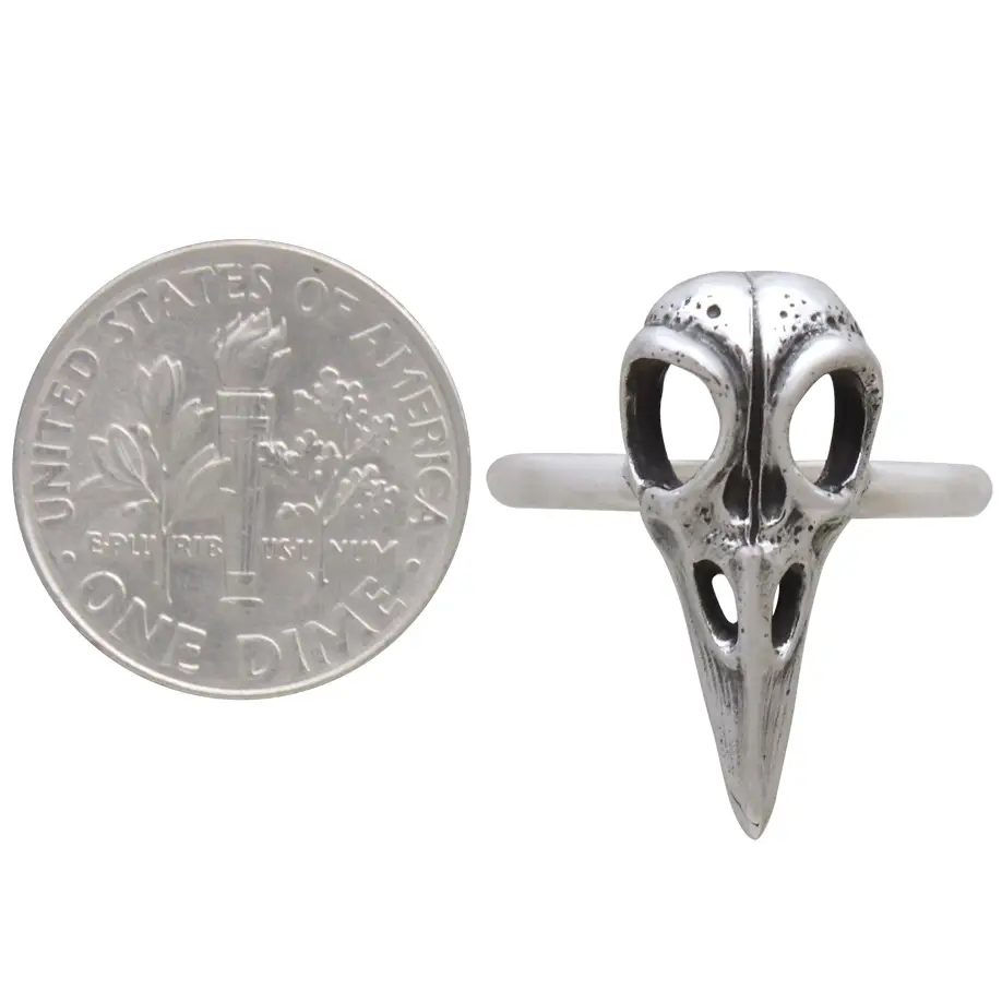 Raven Skull Ring- Sterling Silver