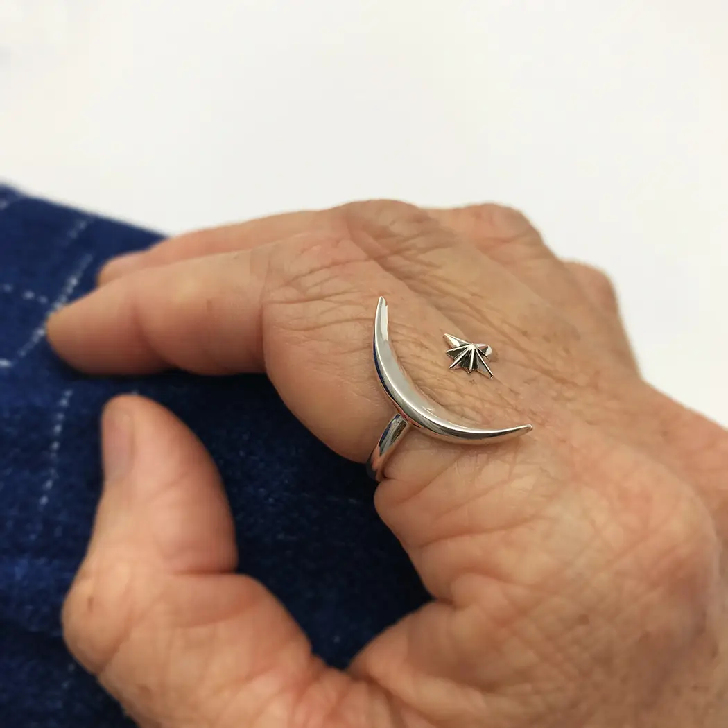 Adjustable Moon and Star Ring- Sterling Silver