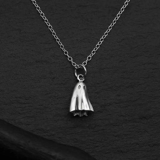 3D Ghost Charm Necklace 18 Inch - Sterling Silver