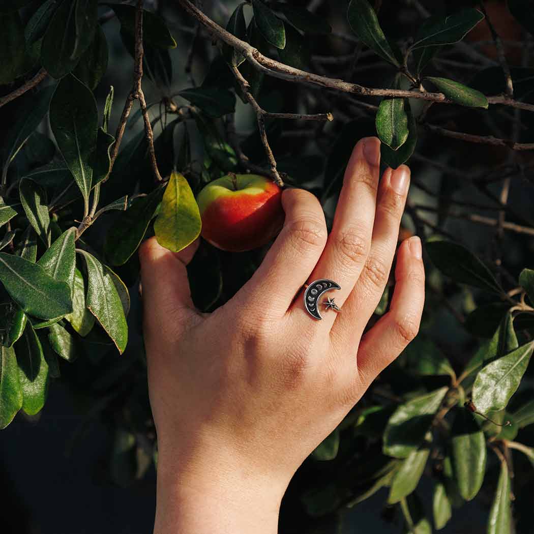 Adjustable Moon Phase Ring -Sterling Silver