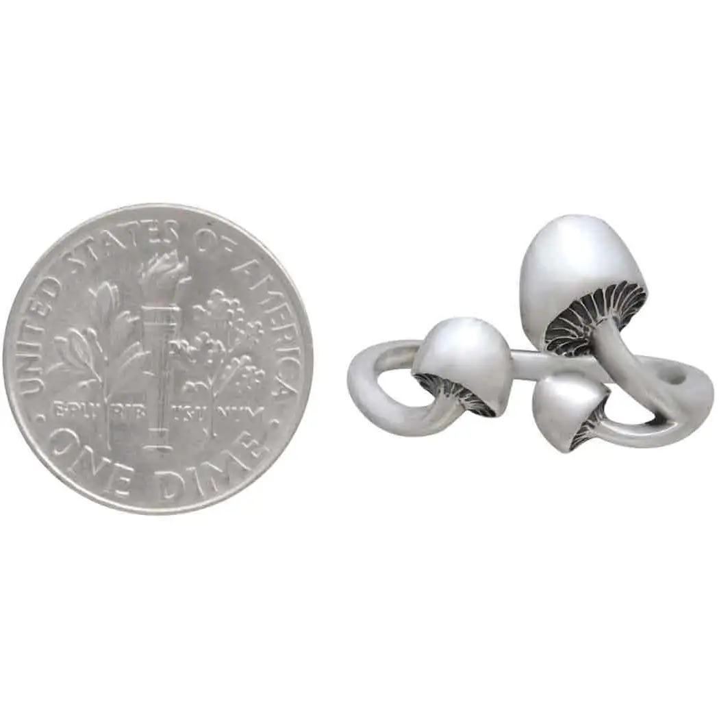 Adjustable Three Mushroom Ring - Sterling Silver