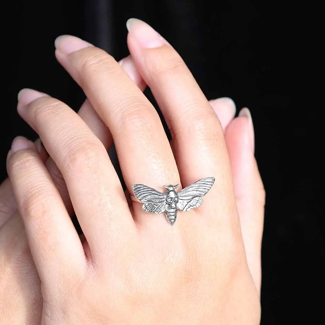 Realistic Deaths Head Moth Ring- Sterling Silver