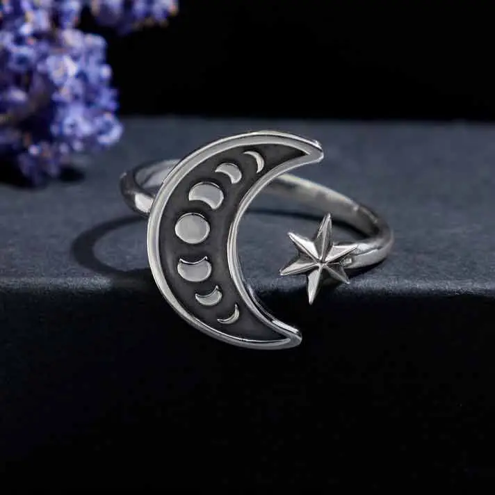 Adjustable Moon Phase Ring -Sterling Silver