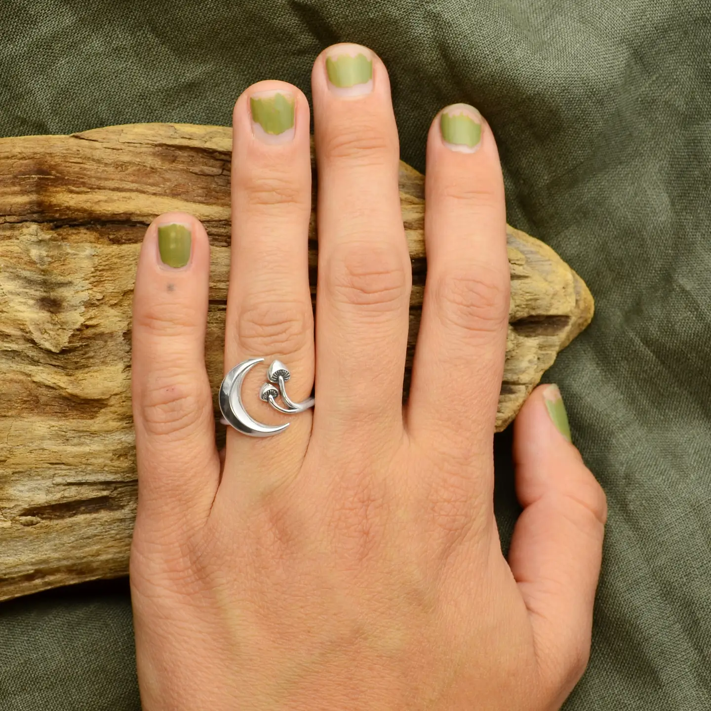 Moon and Mushroom Adjustable Ring