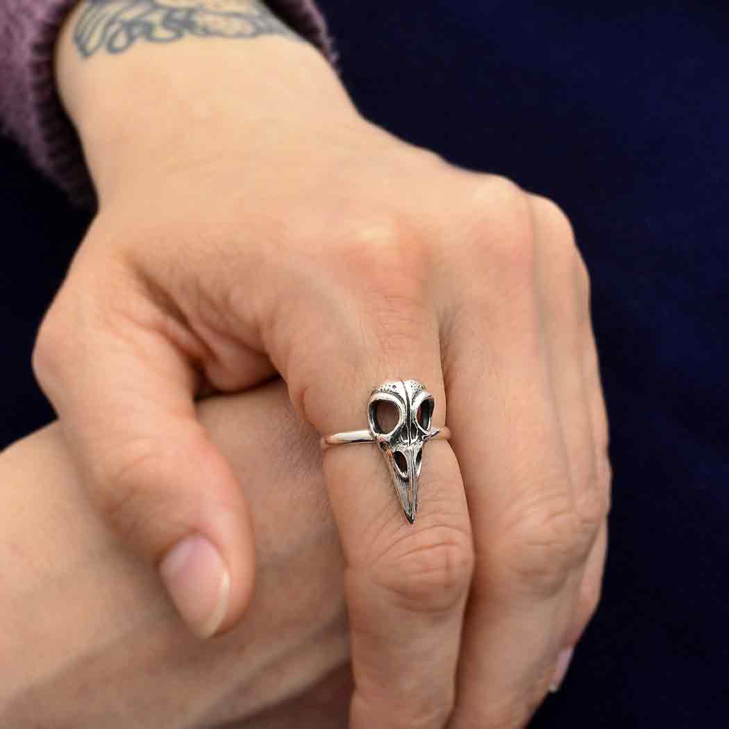 Raven Skull Ring- Sterling Silver