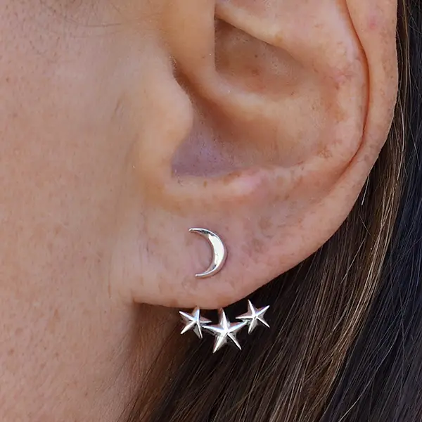 Sterling Silver Moon and Star Ear Jackets