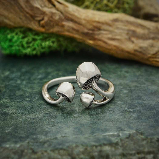 Adjustable Three Mushroom Ring - Sterling Silver