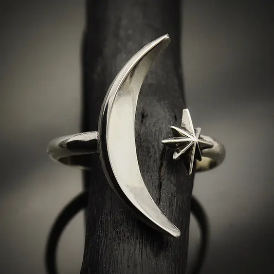 Adjustable Moon and Star Ring- Sterling Silver