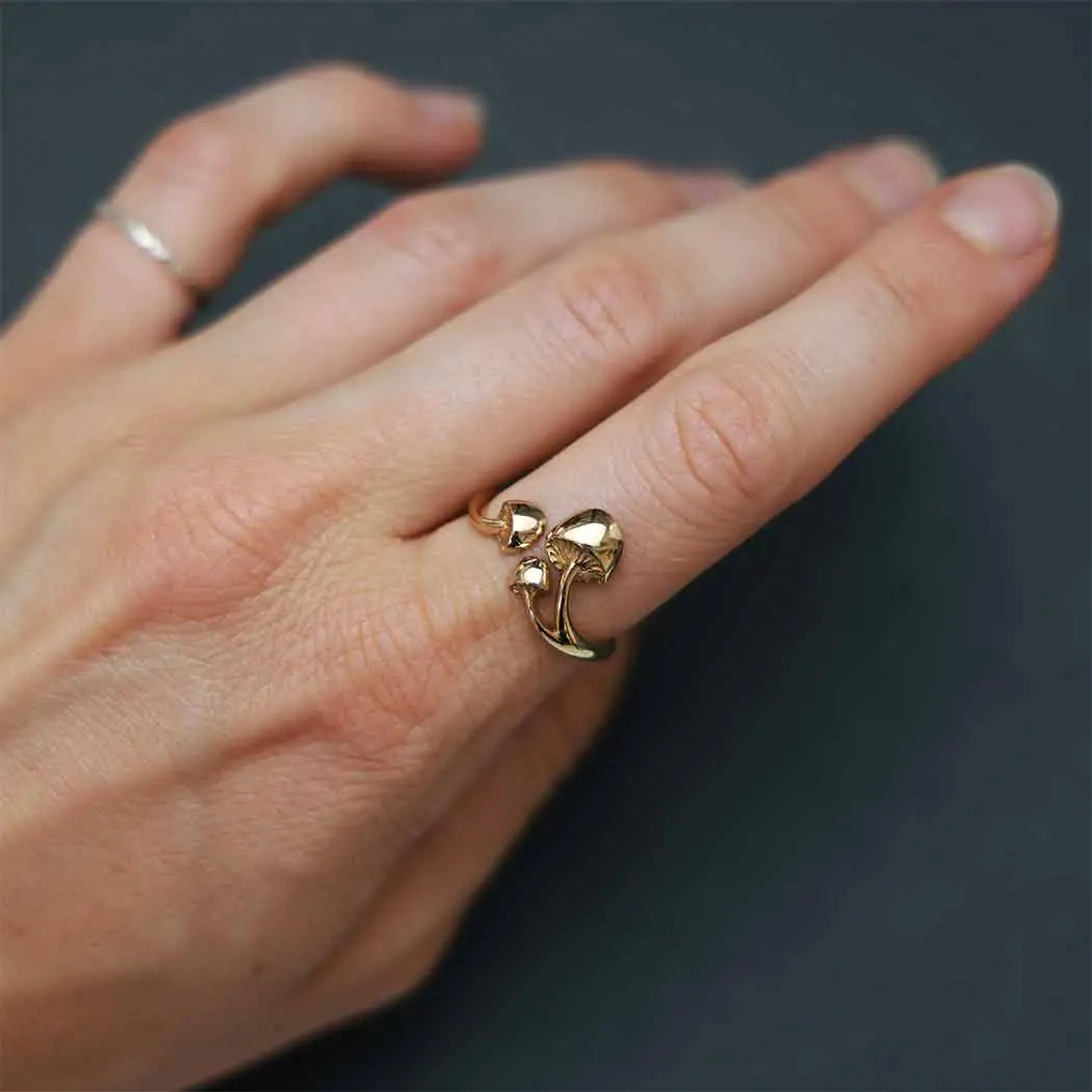 Adjustable Three Mushroom Ring- Bronze