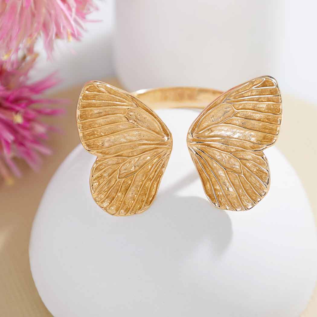 Adjustable Dimensional Butterfly Wings Ring -Bronze