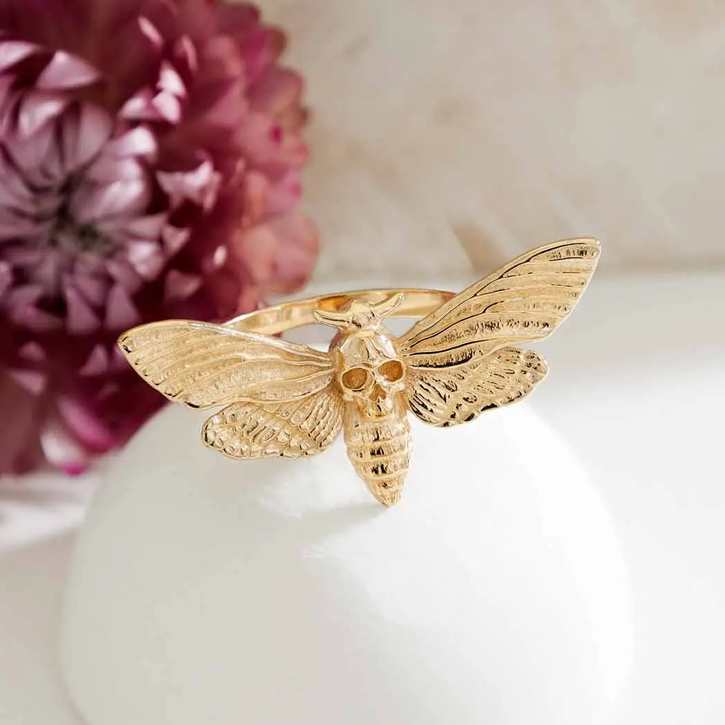 Realistic Deaths Head Moth Ring -Bronze