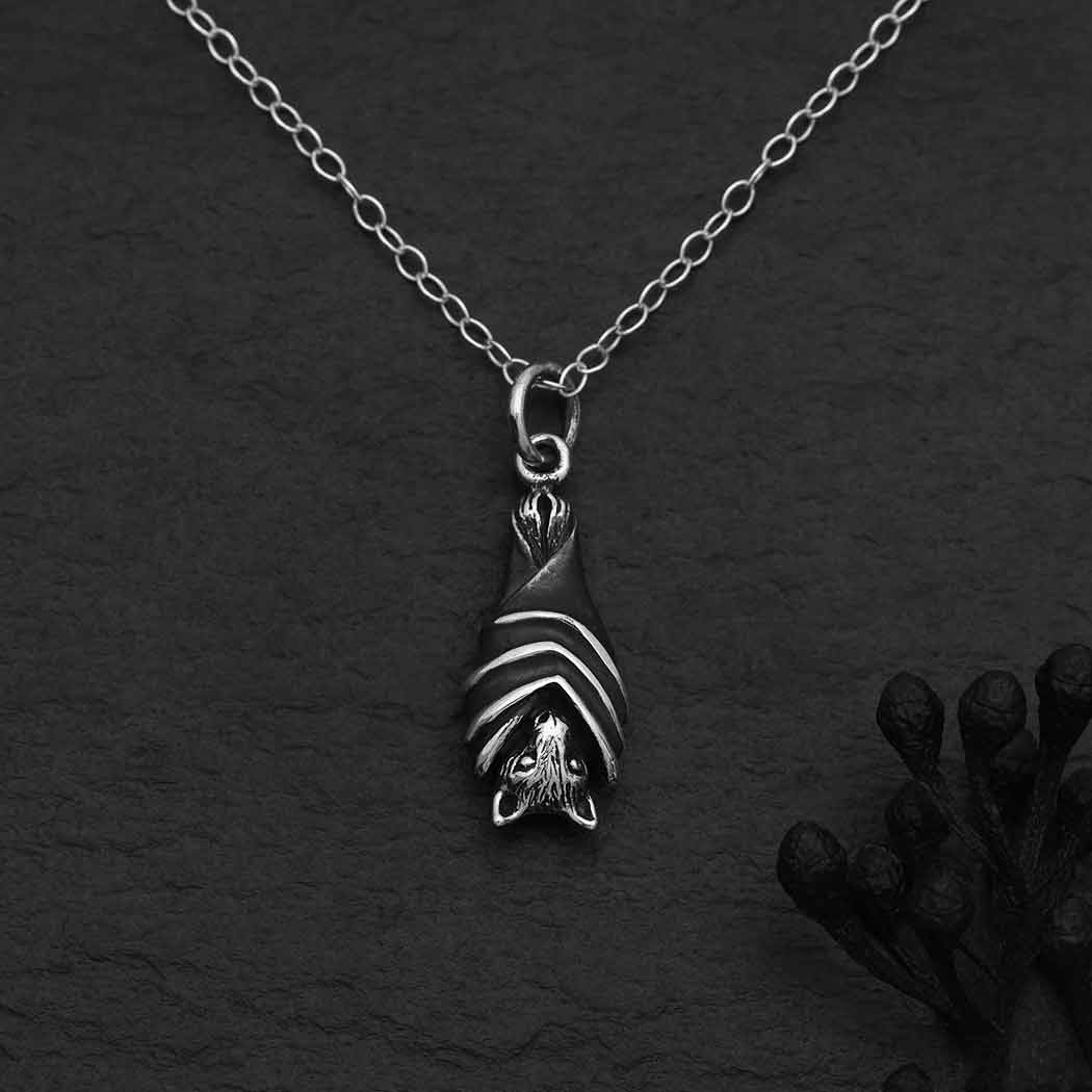 18 Inch Hanging Bat Necklace- Sterling Silver