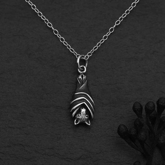 18 Inch Hanging Bat Necklace- Sterling Silver