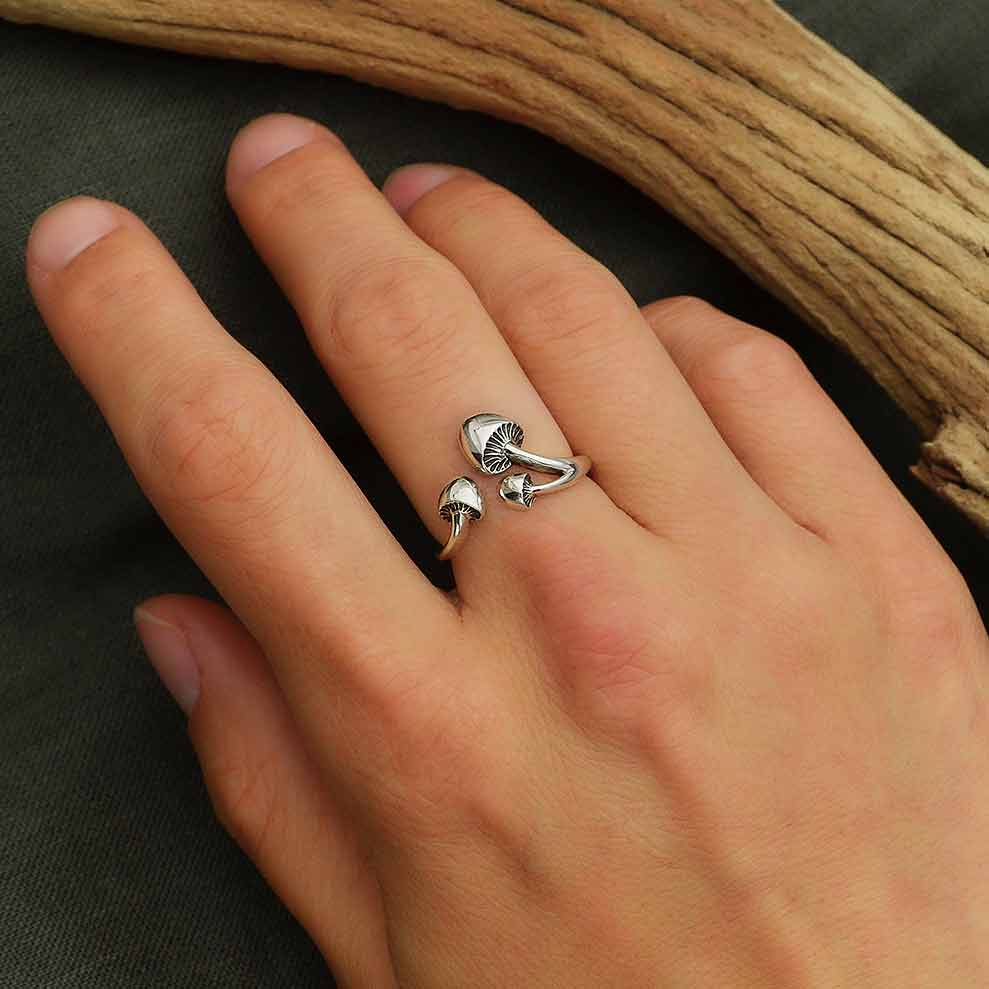 Adjustable Three Mushroom Ring - Sterling Silver