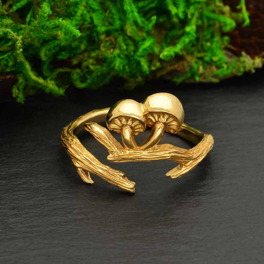 Adjustable Branch and Mushroom Ring -Bronze