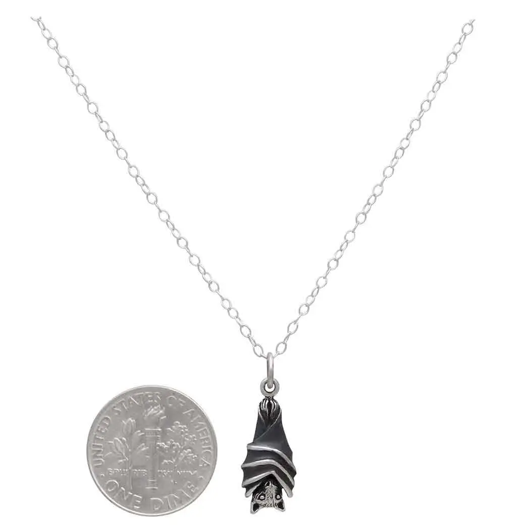 18 Inch Hanging Bat Necklace- Sterling Silver