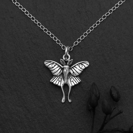 18 Inch Luna Moth Necklace- Sterling Silver