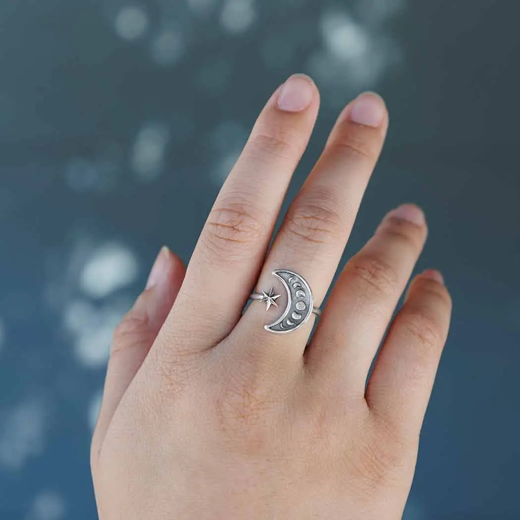 Adjustable Moon Phase Ring -Sterling Silver