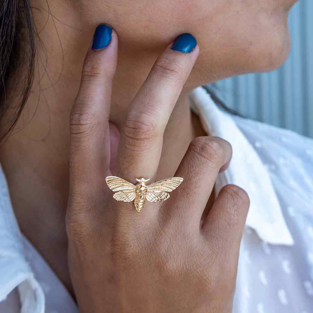 Realistic Deaths Head Moth Ring -Bronze