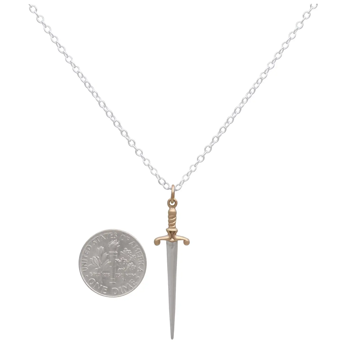 Sterling Silver Sword Necklace with Bronze Handle 18 Inch